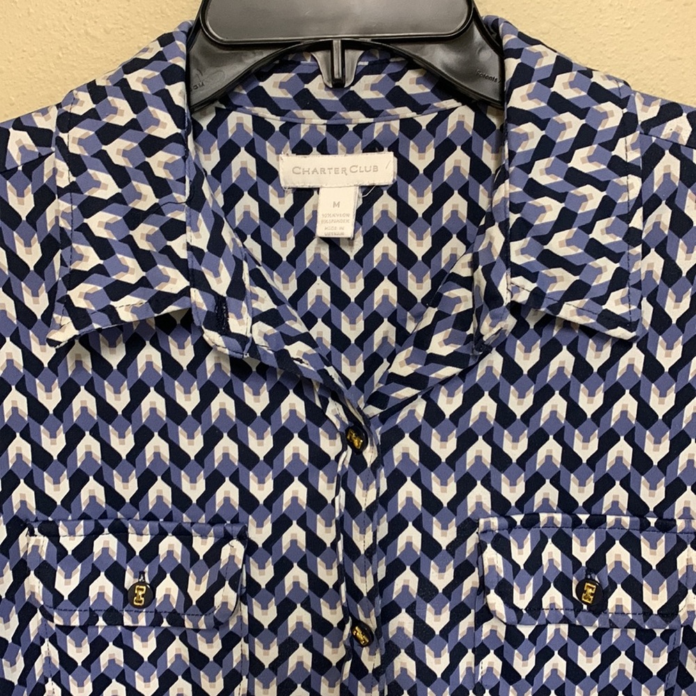 Charter Club long sleeve blue print blouse